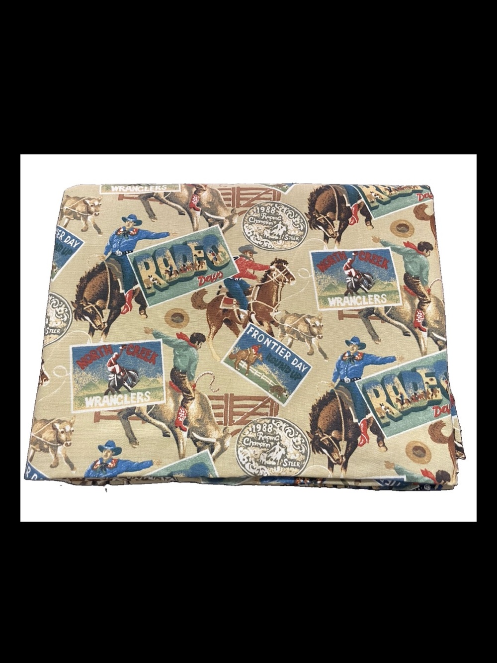 Western Rodeo Cowboy Fabric 120x120 Horses Ranch Decor Large Cut Panel